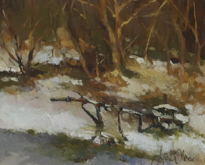 SNOW COVERED PLOUGH by Liam Treacy, oil on canvas, offered Dec 2012