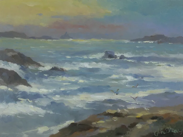 SEASCAPE AT SUNSET by Liam Treacy, oil on canvas, sold Dec 2012