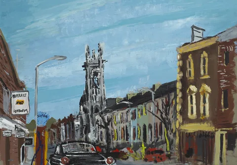 Liam C. Martin, VIEW OF ST. MARY'S CHURCH, HADDINGTON ROAD, DUBLIN, 1965, oil on board