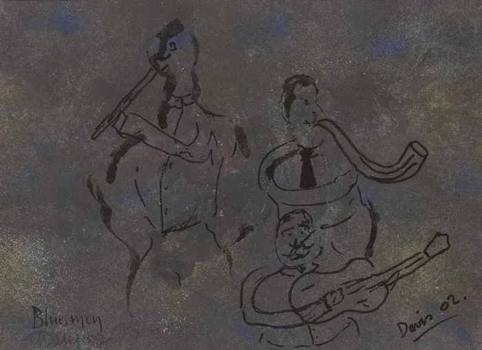 BLUESMEN by Gerald Davis, 2002, pen and ink with oil over gouache on paper, offered Dec 2012