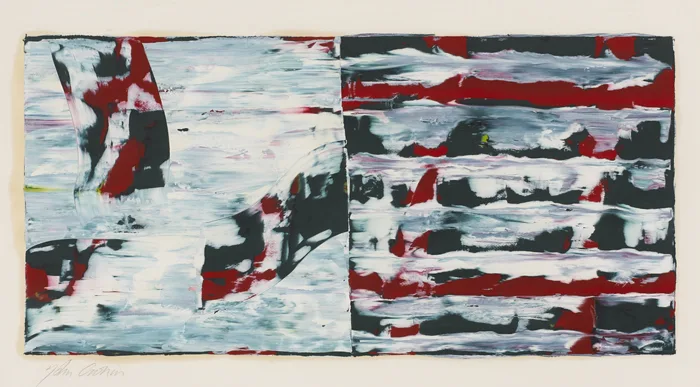 UNTITLED [RED STRIPES ON WHITE] by John Cronin, acrylic on paper, sold Dec 2012