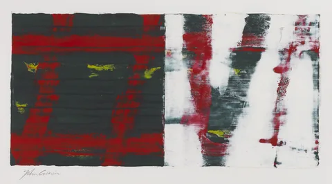 John Cronin, UNTITLED [RED ON BLACK STRIPES], acrylic on paper