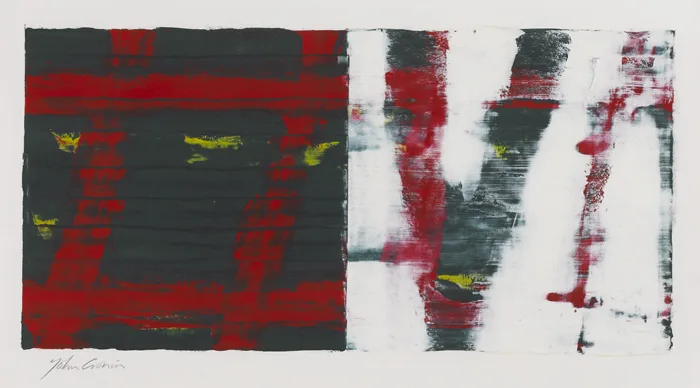 UNTITLED [RED ON BLACK STRIPES] by John Cronin, acrylic on paper, sold Dec 2012