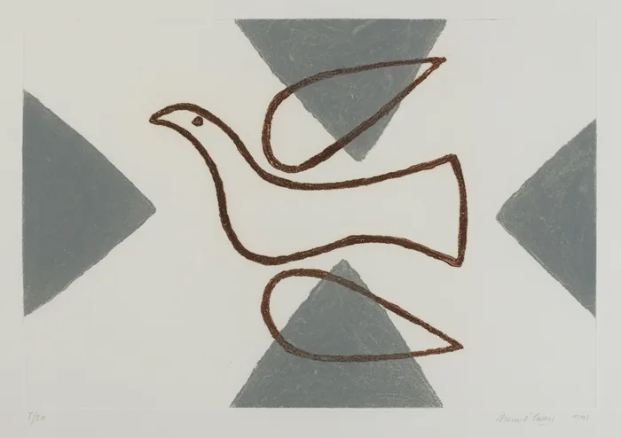 Breon O'Casey, DOVE WITH GREY TRIANGLES, 2001 and BIRD ON GREY & ORANGE, 1999 (A PAIR), carborundum print; (no. 7 from an 20); etching; (no. 11 from an edition of 15)