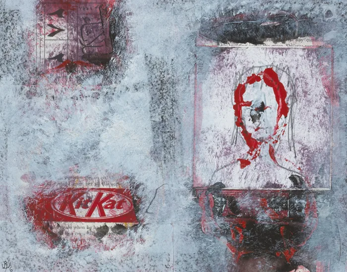 KITKAT by John Kingerlee, oil with mixed media and collage on board, sold Dec 2012