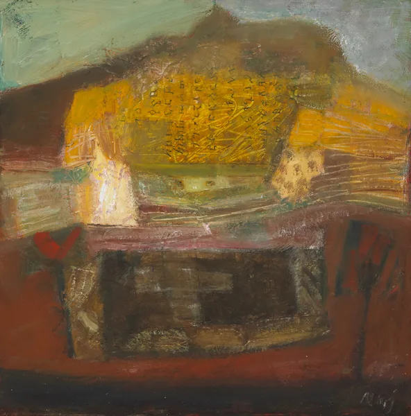 PROPHET'S MOUNTAIN by Marj Bond, oil on canvas with collage element, sold Dec 2012