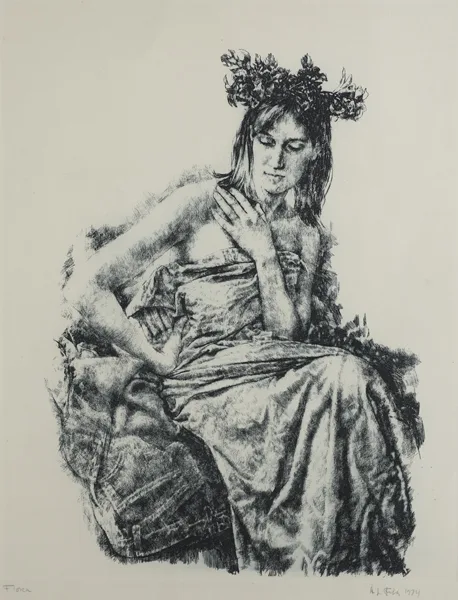 FLORA by H. L. Fish, 1974, etching, offered Dec 2012