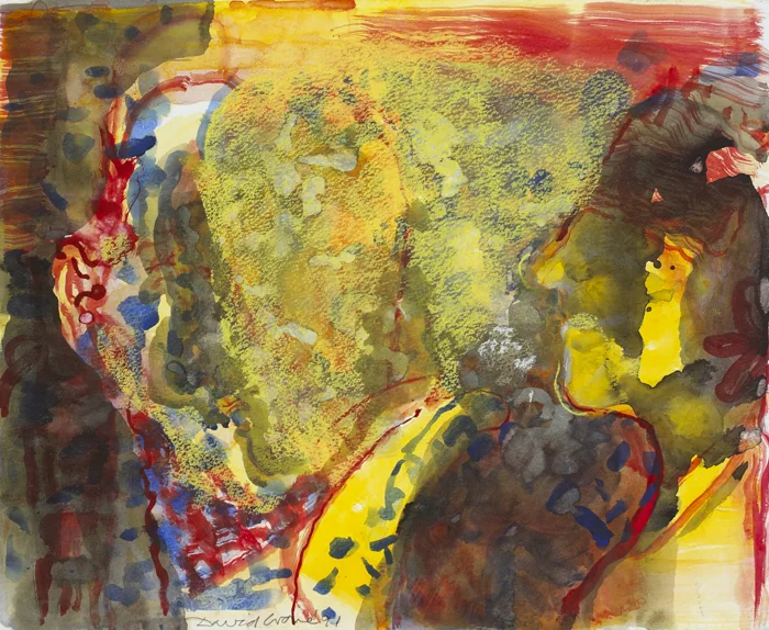 HEADS by David Crone, 1991, gouache with mixed media on paper, offered Dec 2012
