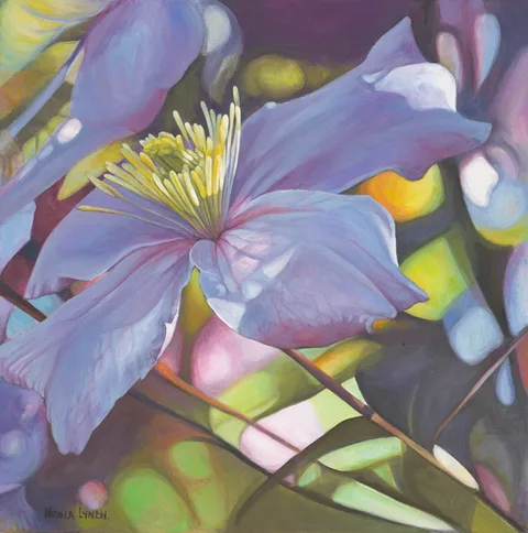 CLEMATIS MONTANA by Nicola Lynch Morrin, oil on canvas, sold Dec 2012