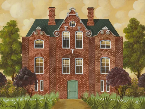 Sergei Bender, DUTCH STYLE RED-BRICKED HOUSE, oil on board