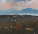 George Dunne, LANDSCAPE BY COAST WITH MOUNTAINS IN THE DISTANCE