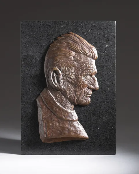 SAMUEL BECKETT by Charles Ludlow, bronze in relief on black marble base, offered Dec 2012