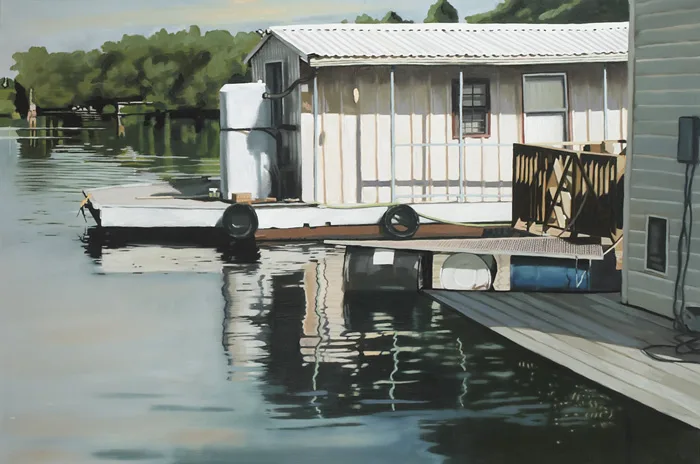 Colin Martin, HOUSE BOAT LANDING, oil on canvas