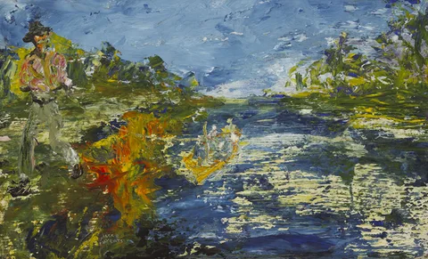 Jack Butler Yeats, AGAINST THE STREAM, 1945, oil on board