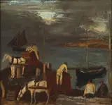 Seán Keating, LOADING AND UNLOADING TURF BOATS, CONNEMARA, c.1940s