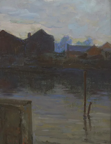 BELFAST DOCKS by Hans Iten, oil on board, offered Nov 2012