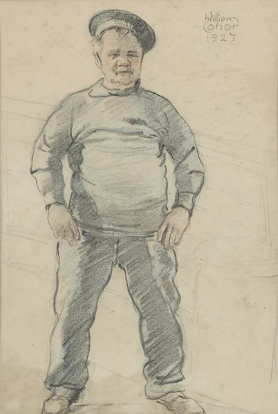 CUNARD SAILOR, BELFAST by William Conor, 1927, charcoal and coloured pencil on paper, sold Nov 2012