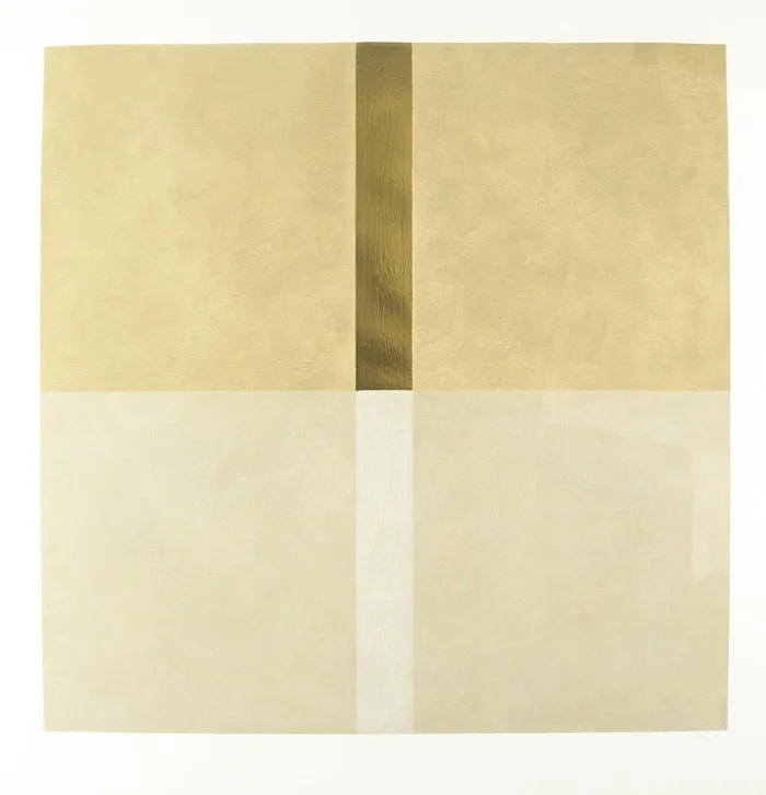 UNTITLED [TWIN LINES] and UNTITLED, 2004 (A PAIR) by Patrick Scott, carborundum with goldleaf; (each no. 9 from an edition of 75); (framed), sold Nov 2012