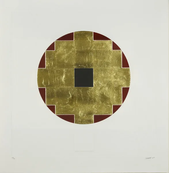 UNTITLED VI (FROM MEDITATIONS) by Patrick Scott, carborundum print with gold and palladium leaf; (no. 8 from an edition of 50), sold Nov 2012
