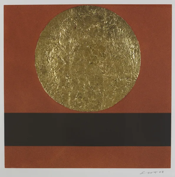 BOOK PRINT (from Meditations), 2008 and LIMITED EDITION BOOK by Patrick Scott, carborundum with gold leaf; (1); limited edition book; (1); both no. 47 from an edition of 100, sold Nov 2012
