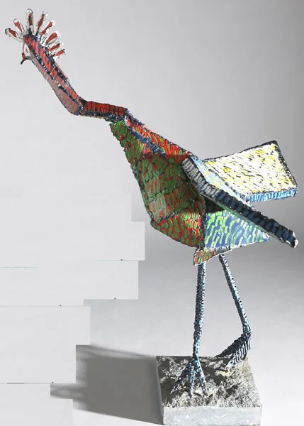 QUARE BIRD by John Behan, 1993, painted steel on granite base; (unique), sold Nov 2012