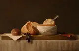 Stuart Morle, STILL LIFE WITH SHEEP'S CHEESE AND TWO FIGS