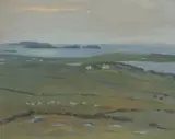 Carey Clarke, LANDSCAPE WITH SHEEP AND COTTAGES
