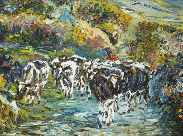 MILKING TIME by Liam O'Neill, oil on canvas, sold Nov 2012