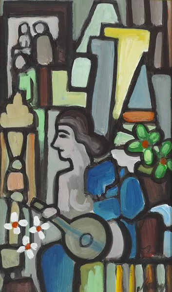 STILL LIFE WITH BANJO by Markey Robinson, gouache on card, sold Nov 2012