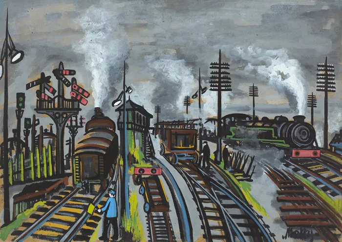 THE RAILWAY YARD by Markey Robinson, gouache on board, sold Nov 2012