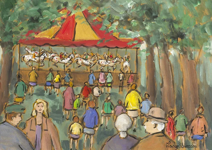 FAIR GROUND AND CAROUSEL by Gladys Maccabe, oil on board, sold Nov 2012