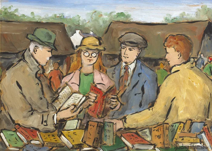 BOOK FAIR by Gladys Maccabe, oil on board, sold Nov 2012