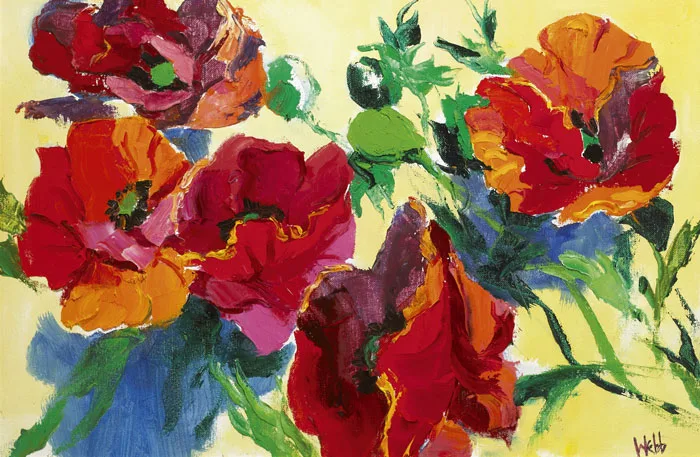 POPPIES ON YELLOW, c.1980s by Kenneth Webb, oil on canvas, sold Mar 2012