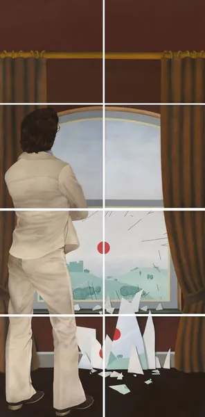MAN WITH A MAGRITTE by Robert Ballagh, 1973, oil on canvas; (octaptych), offered Mar 2012