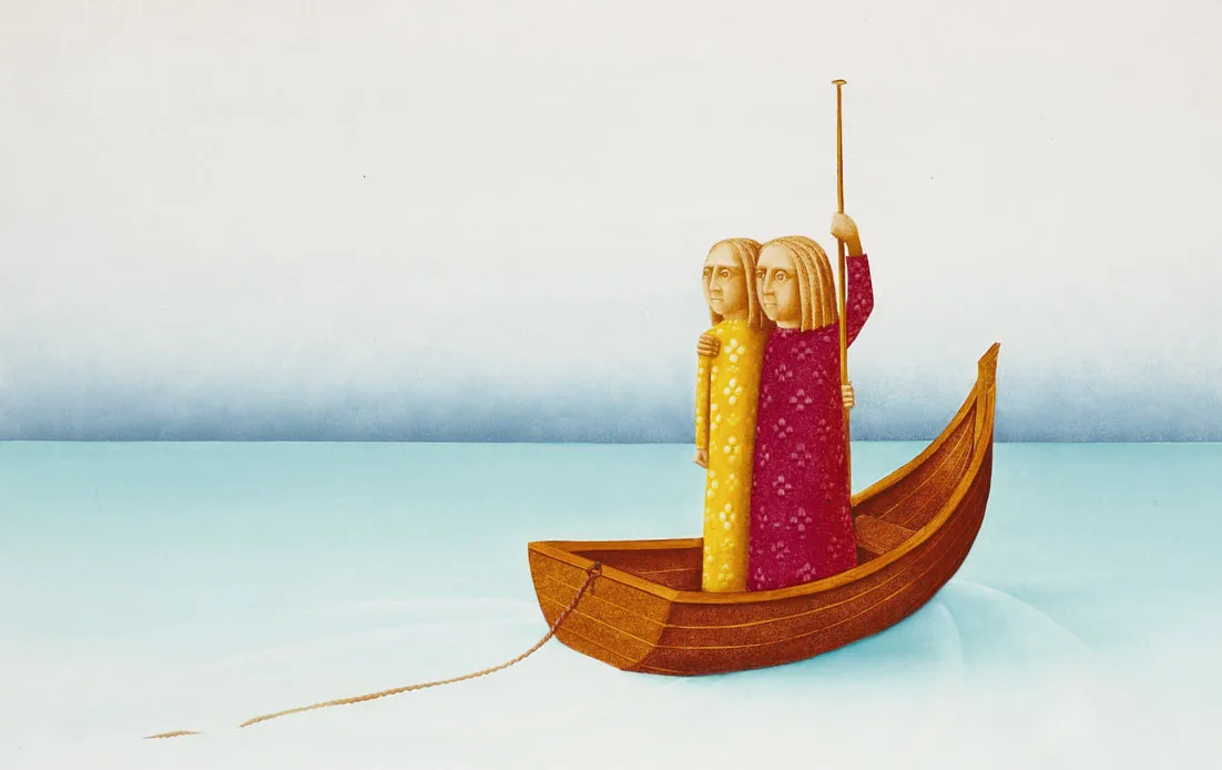 TWO SISTERS by Barry Castle, 1979, oil on board, sold Mar 2012