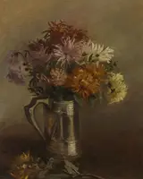 Hans Iten, STILL LIFE WITH CHRYSANTHEMUMS IN SILVER JUG