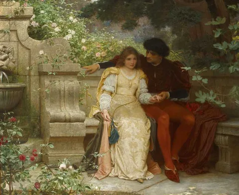 Charles Edward Perugini, LOVERS IN A GARDEN, oil on canvas laid on board