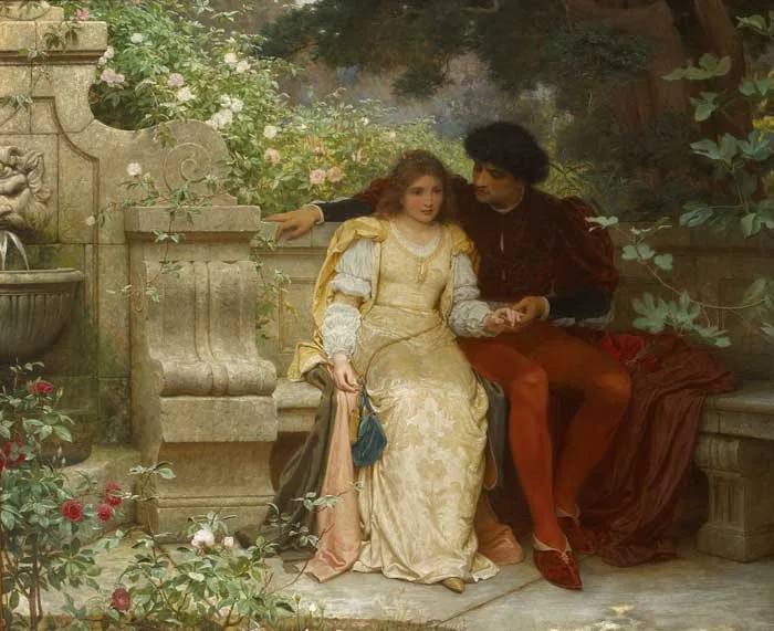 Charles Edward Perugini, LOVERS IN A GARDEN, oil on canvas laid on board