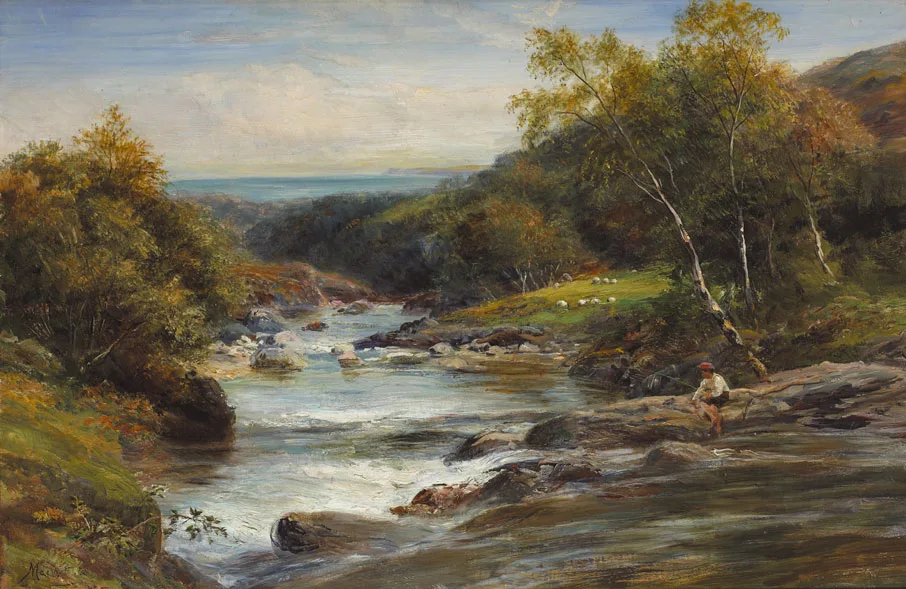 John Mac Whirter, GLEN SANNOX, ARRAN (LOOKING IN THE SEA), oil on canvas