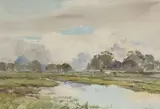 Claude Hayes, CATTLE BY A STREAM