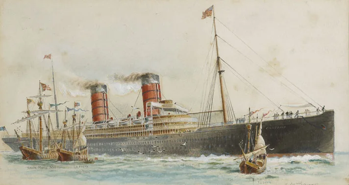 RMS CAMPANIA by Joseph William Carey, pen and ink with watercolour and gouache heightened with white, sold Mar 2012