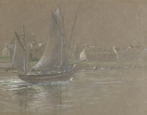 Samuel C. Taylor, HARBOUR SCENE, BRITTANY, chalk pastel on buff-coloured paper