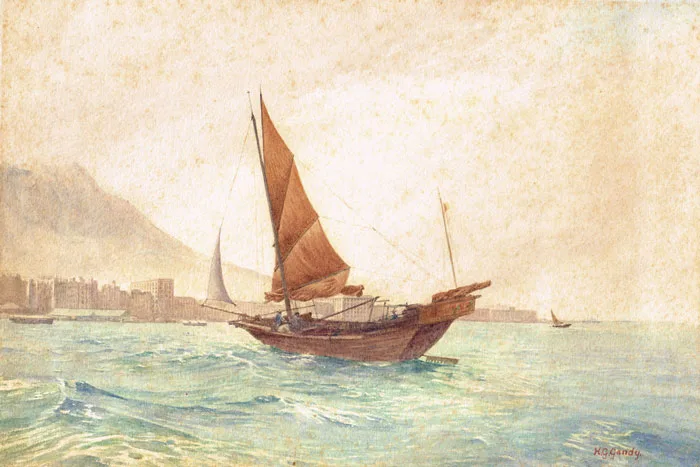 Henry George Gandy, A JUNK IN HONG KONG HARBOUR, signed lower right