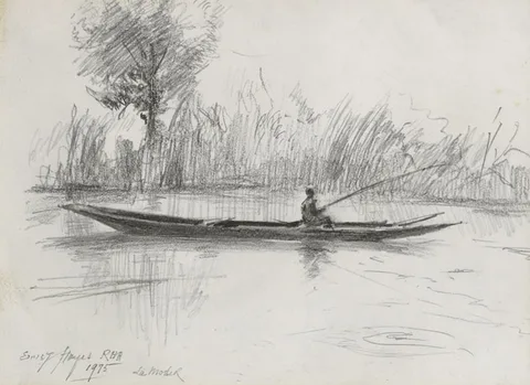 LA MODER (FISHERMAN ON A RIVER), 1975 and STUDY FOR "FRINGE OF THE MEADOW", 1976 (A PAIR) by Ernest Columba Hayes, pencil; (2), offered Mar 2012