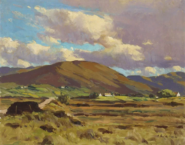 LANDSCAPE WITH COTTAGES by Robert Taylor Carson, oil on canvas, sold Mar 2012