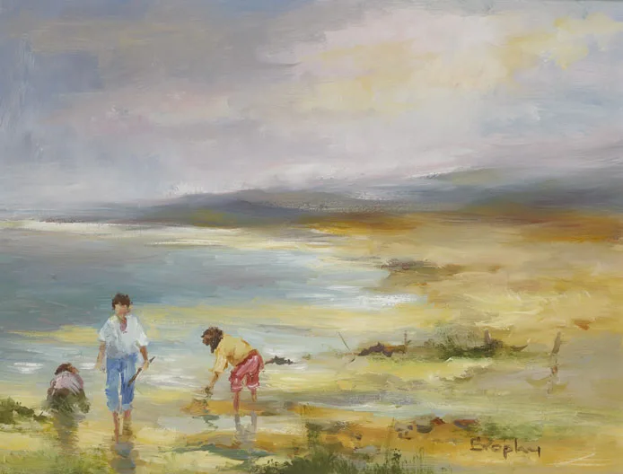 A SANDY BEACH by Elizabeth Brophy, oil on board, sold Mar 2012