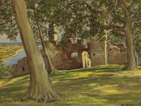 Patric Stevenson, BLUNDELL RUINS, DUNDRUM CASTLE, COUNTY DOWN, c.1966, acrylic on board