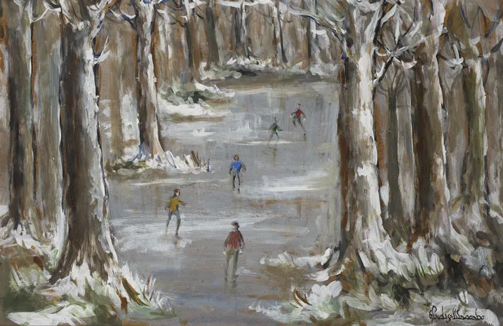 SKATING IN THE PARK by Gladys Maccabe, oil on board, sold Mar 2012