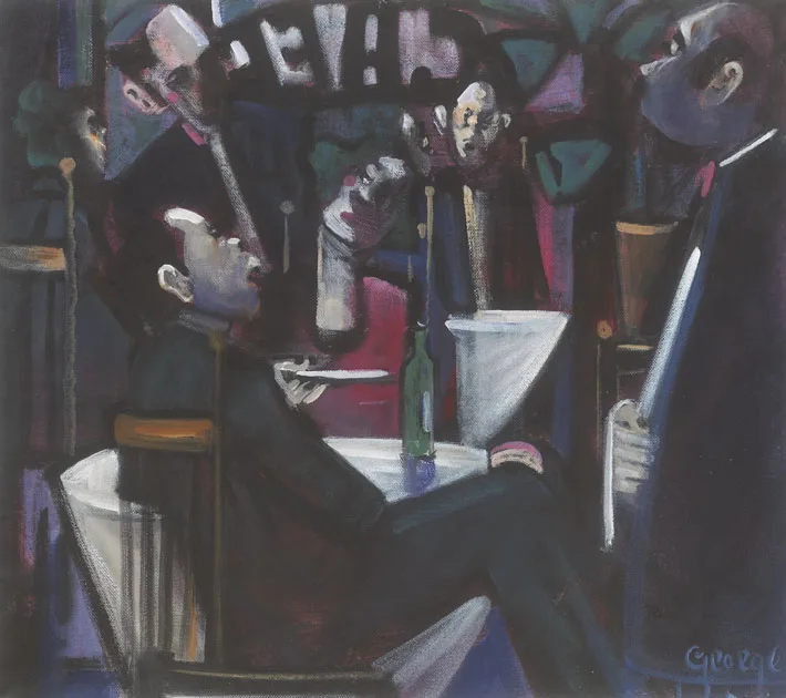FIGURE DINING AT A CAFÉ by George Dunne, oil on canvas, sold Mar 2012