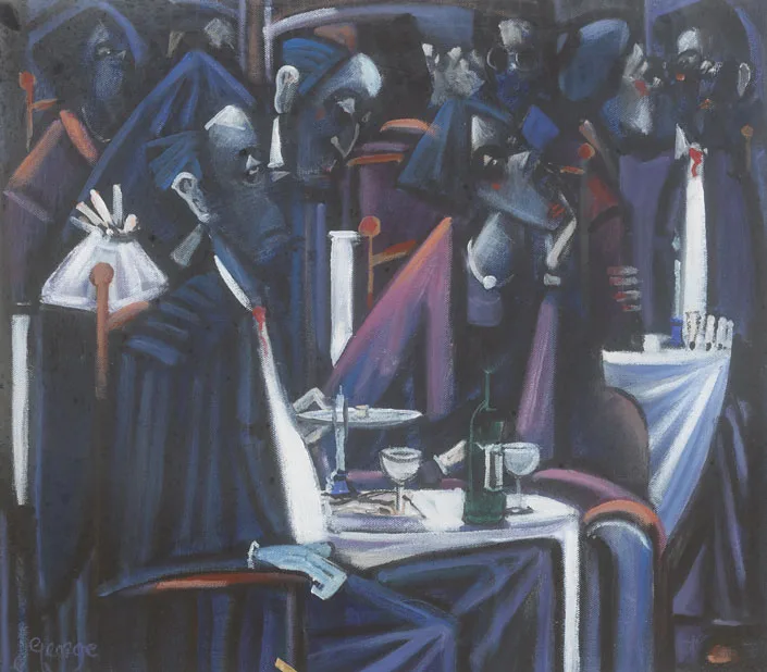 COUPLES DINING AT A CAFÉ by George Dunne, oil on canvas, sold Mar 2012